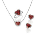 6.42ctw Heart Shape Ruby & Round Diamond Halo Earrings