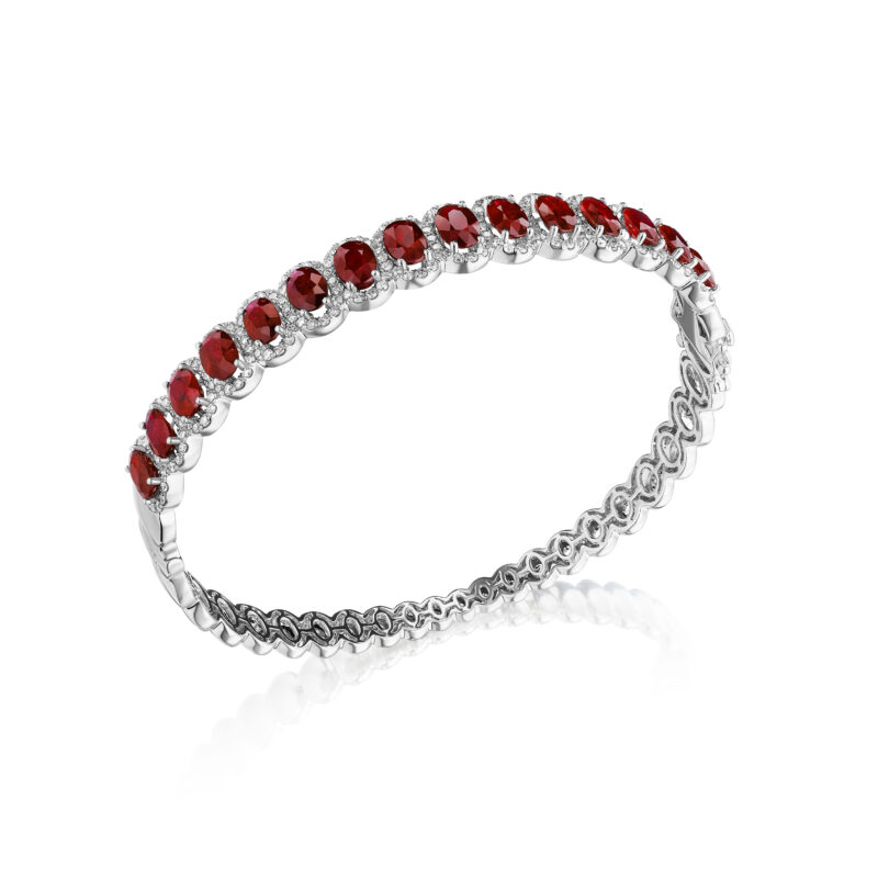 Oval Ruby & Round Diamond Bangle