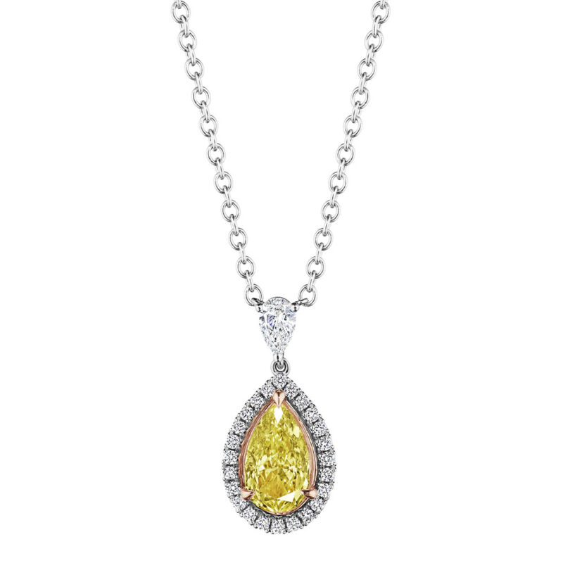 1.96ctw Yellow Pear Shape Diamond Halo Pendant