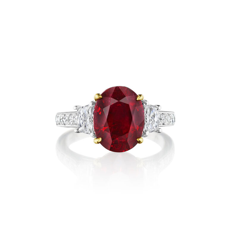 5.85ctw Oval Ruby & Trapezoid Diamond Ring