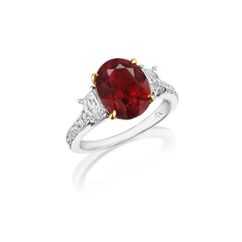 5.85ctw Oval Ruby & Trapezoid Diamond Ring