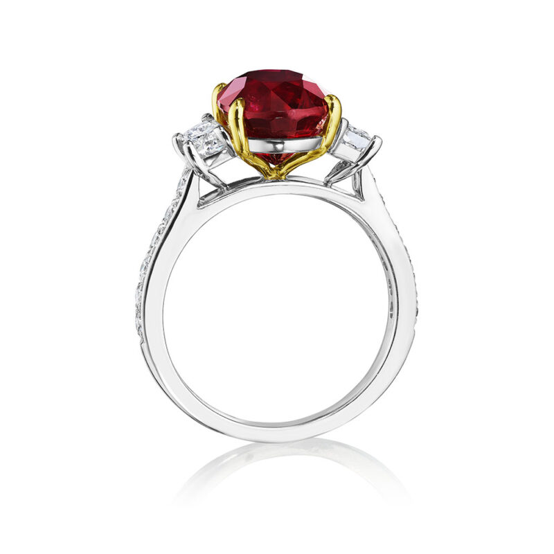 5.85ctw Oval Ruby & Trapezoid Diamond Ring
