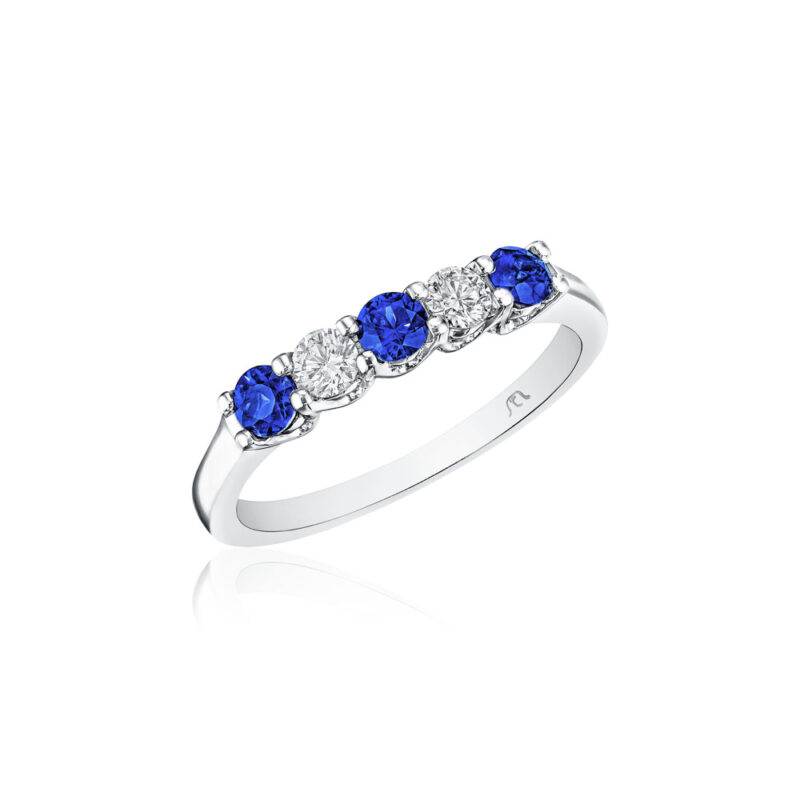 Round Diamond & Sapphire Shared Prong Band