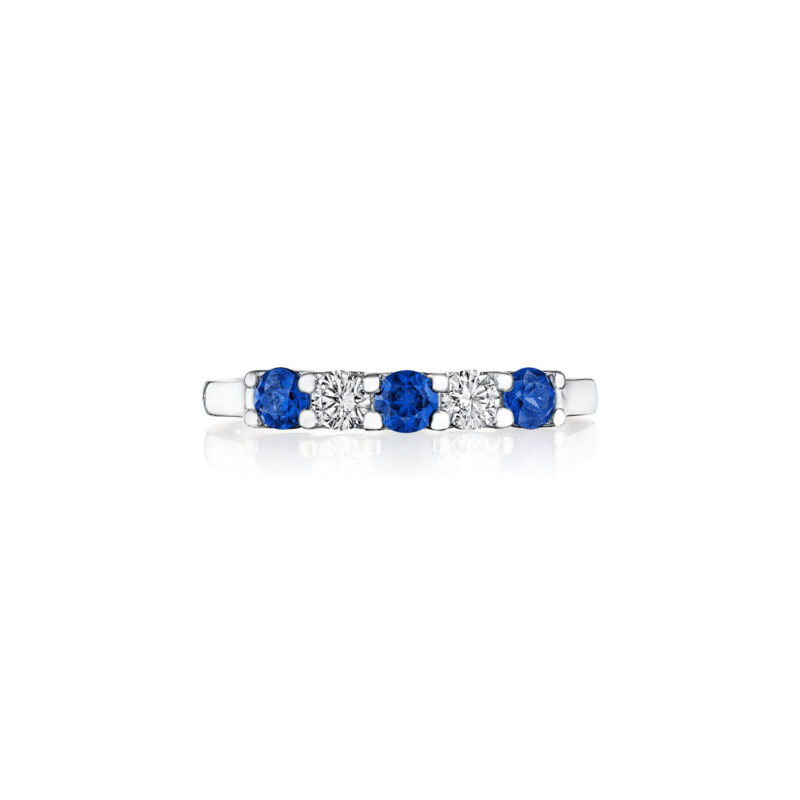 Round Diamond & Sapphire Shared Prong Band
