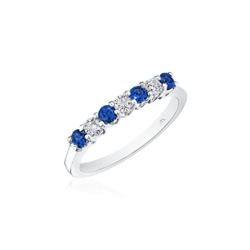 Round Diamond & Sapphire Shared Prong Band