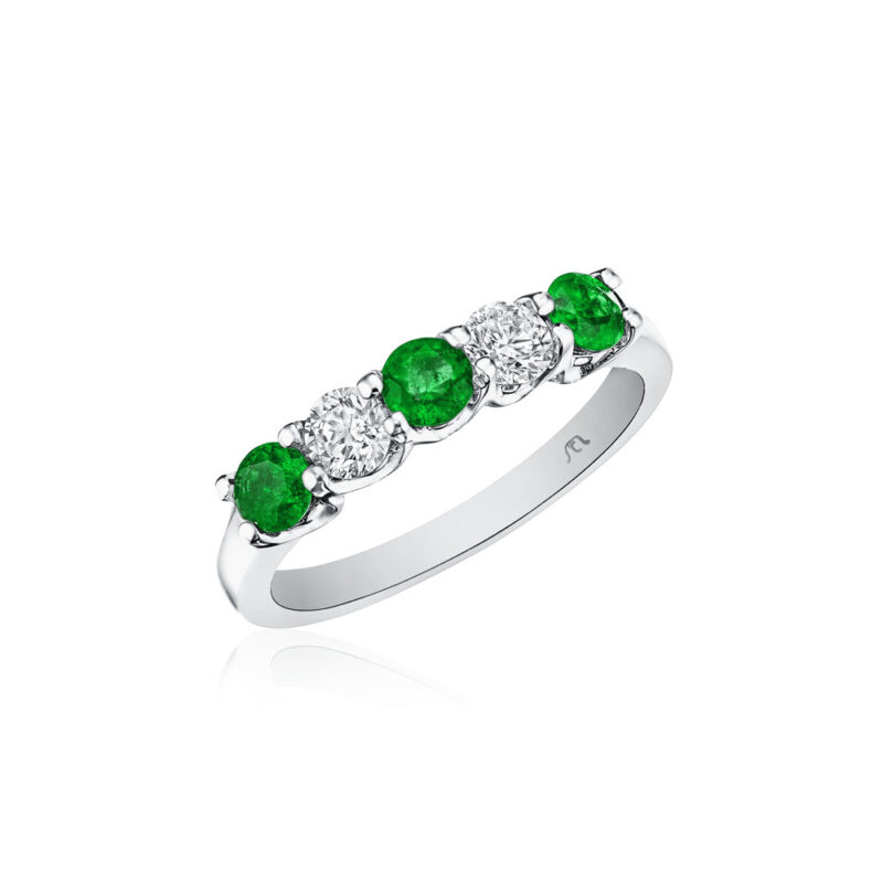 Round Diamond & Emerald Shared Prong Band