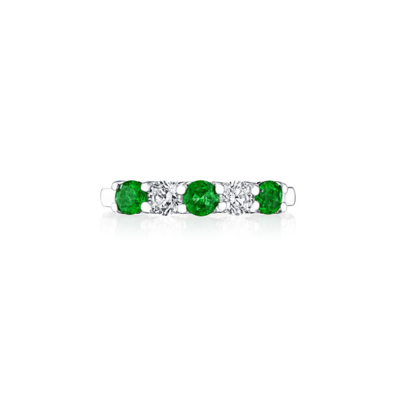 Round Diamond & Emerald Shared Prong Band