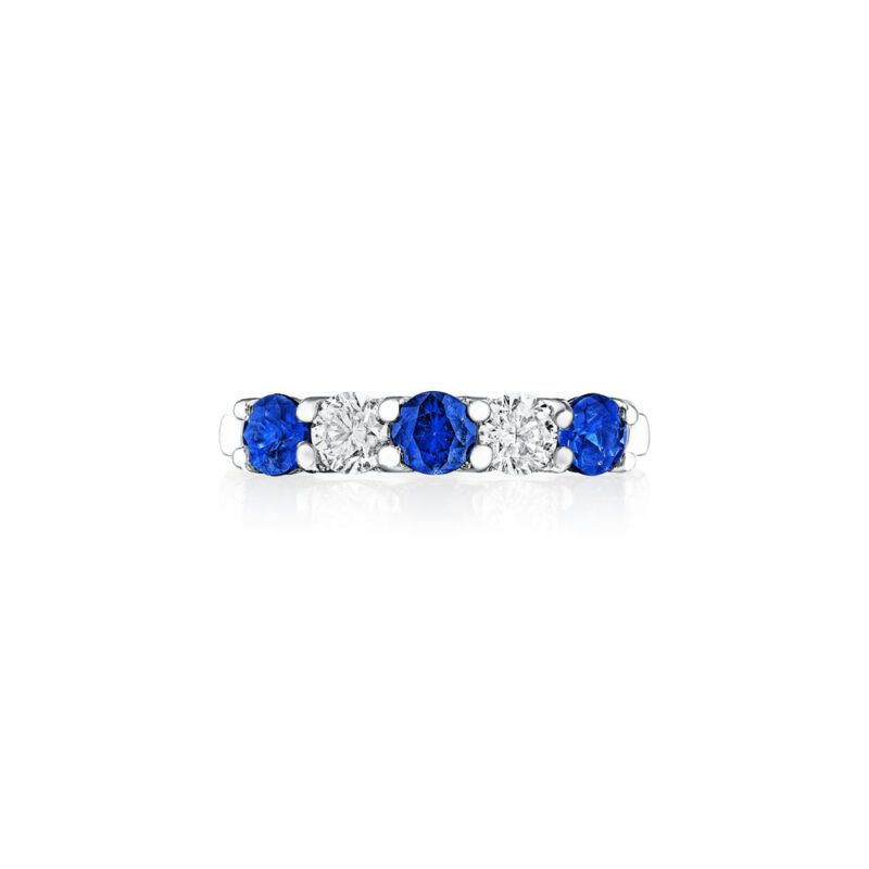 Round Diamond & Sapphire Shared Prong Band