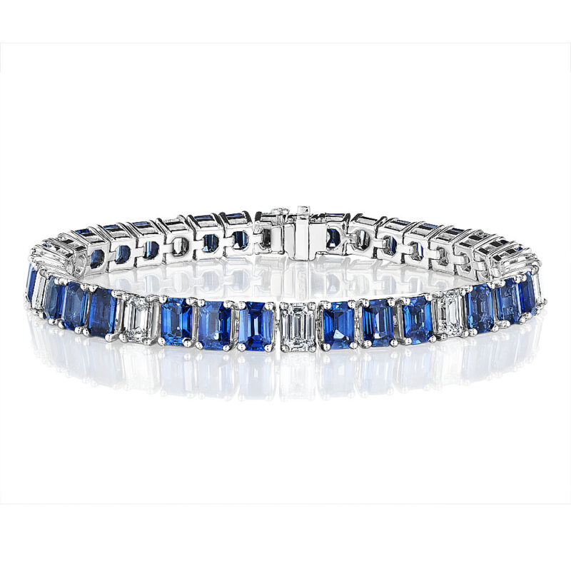 Sapphire & Diamond Emerald Cut Bracelet