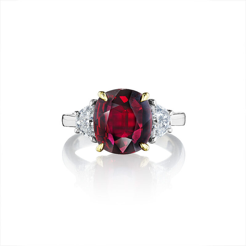 Cushion Ruby & Halfmoon Diamond Ring