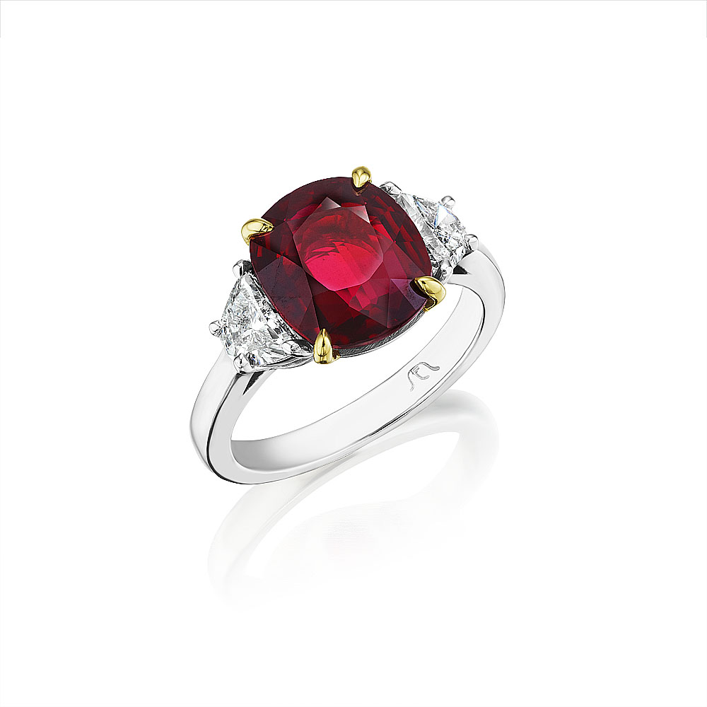 Cushion Ruby & Halfmoon Diamond Ring – SES Creations