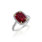Cushion Ruby & Round Diamond Halo Ring
