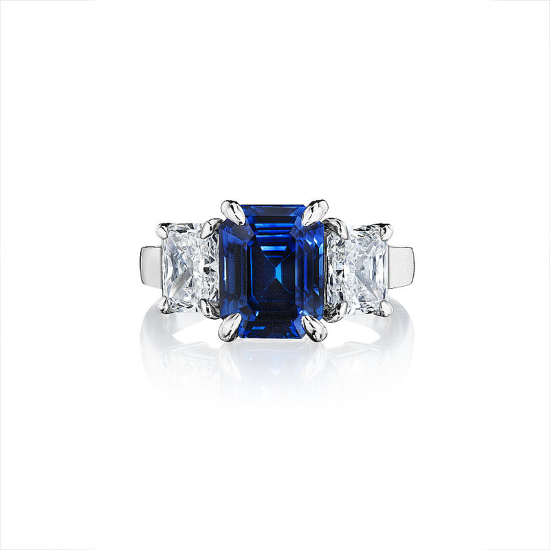 Emerald Cut Sapphire & Radiant Diamond Ring – SES Creations
