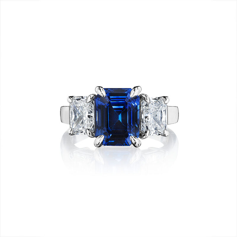 Emerald Cut Sapphire & Radiant Diamond Ring