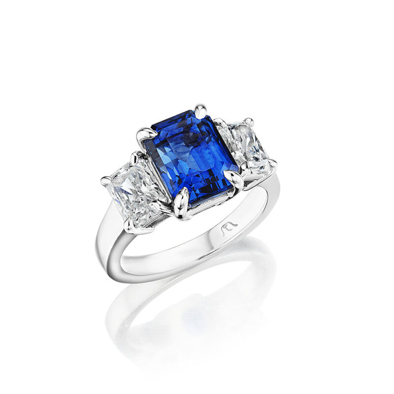 Emerald Cut Sapphire & Radiant Diamond Ring