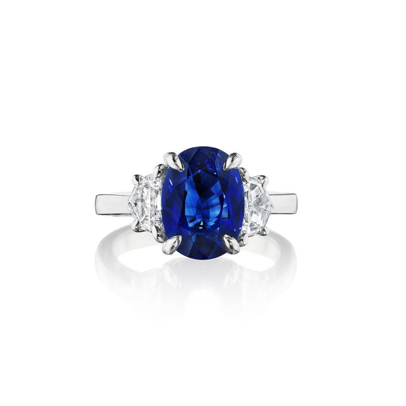 5.85ct Oval Sapphire & Cadillac Diamond Ring in Platinum