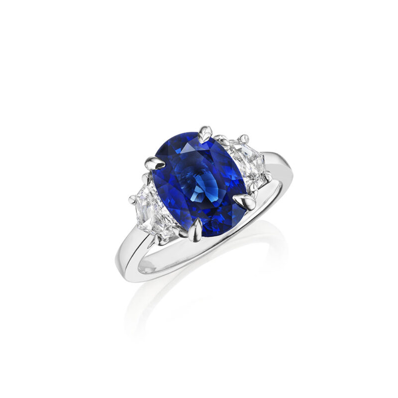 5.85ct Oval Sapphire & Cadillac Diamond Ring in Platinum