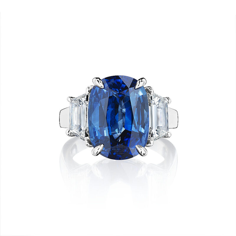Oval Sapphire & Trapezoid Diamond Ring
