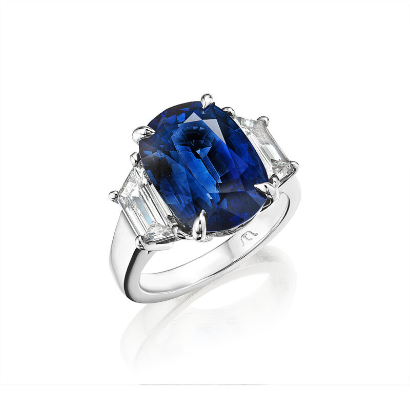 Oval Sapphire & Trapezoid Diamond Ring