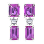 Pink Sapphire Emerald Cut & Diamond Trapezoid Earrings