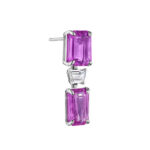 Pink Sapphire Emerald Cut & Diamond Trapezoid Earrings