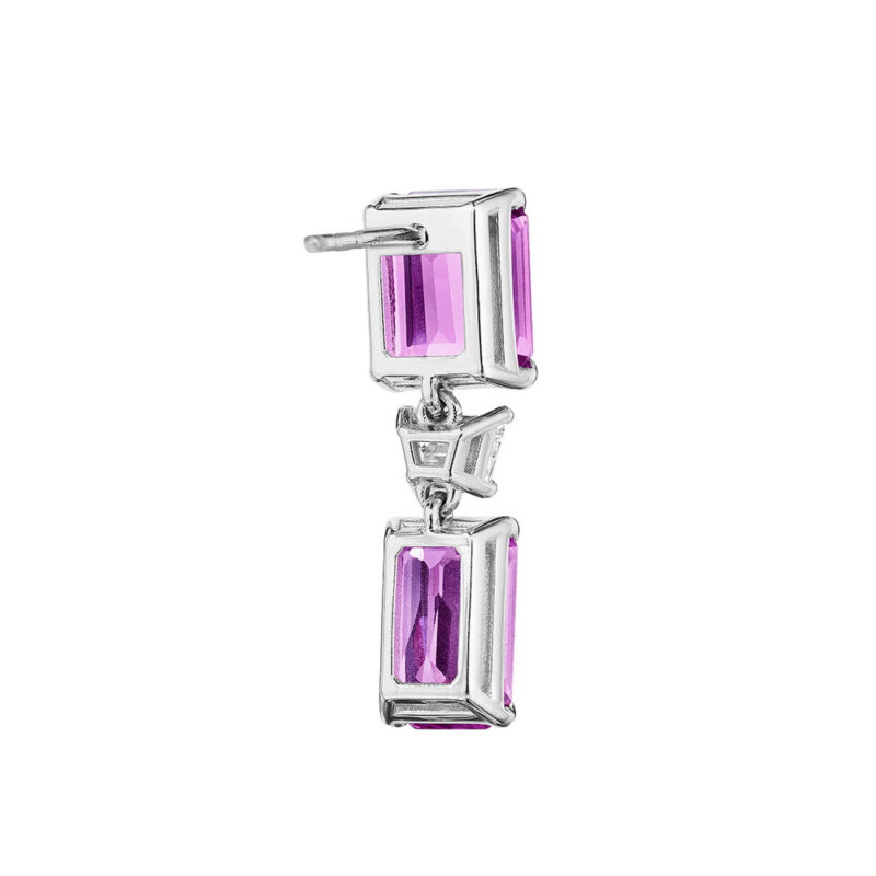 Pink Sapphire Emerald Cut & Diamond Trapezoid Earrings