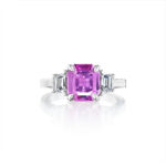 Emerald Cut Pink Sapphire & Trapezoid Diamond Ring