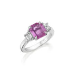 Emerald Cut Pink Sapphire & Trapezoid Diamond Ring