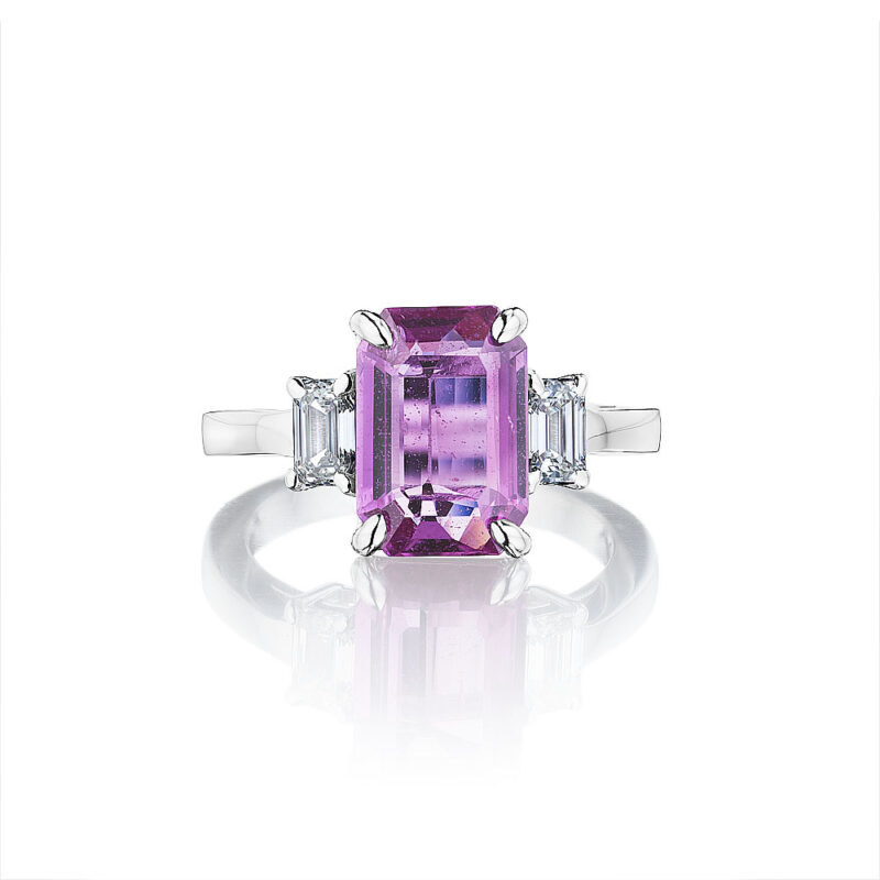 Emerald Cut Pink Sapphire & Diamond Ring