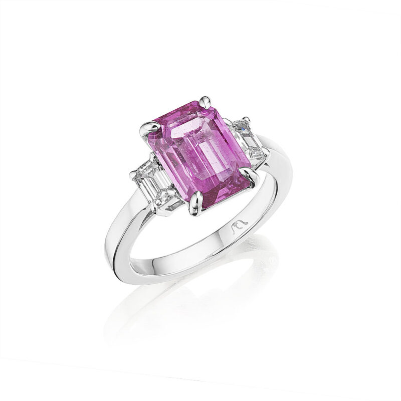 Emerald Cut Pink Sapphire & Diamond Ring
