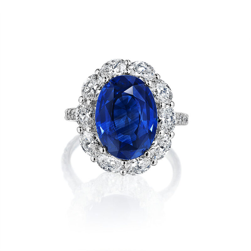 Oval Sapphire & Oval Diamond Halo Ring