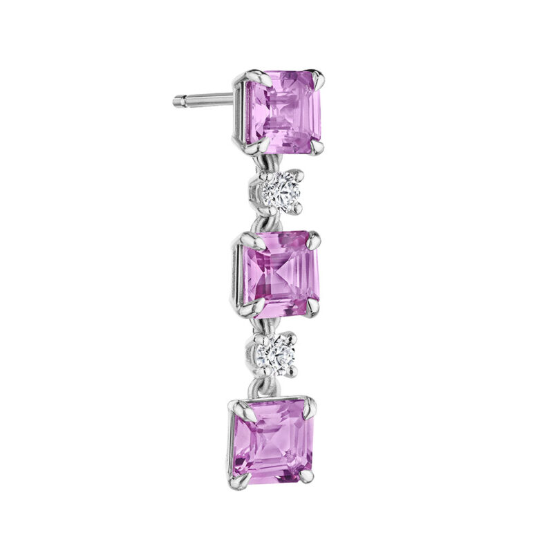 6.95ct Asscher Cut Pink Sapphire & round Diamond Earrings