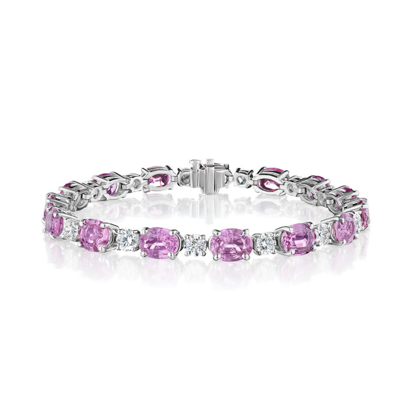 26.54ct Oval Pink Sapphire & Round Diamond Bracelet