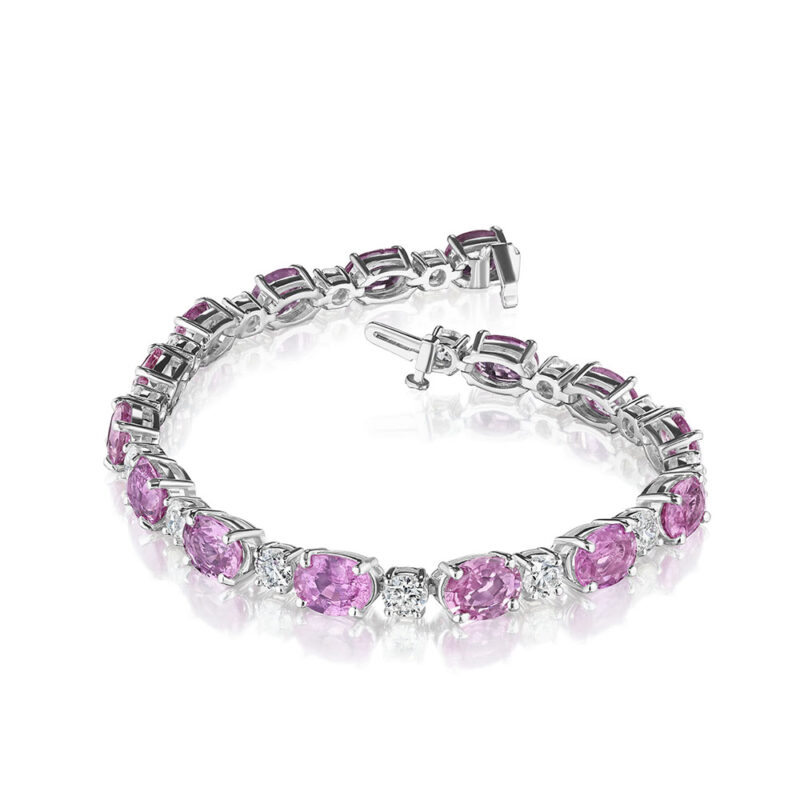 26.54ct Oval Pink Sapphire & Round Diamond Bracelet