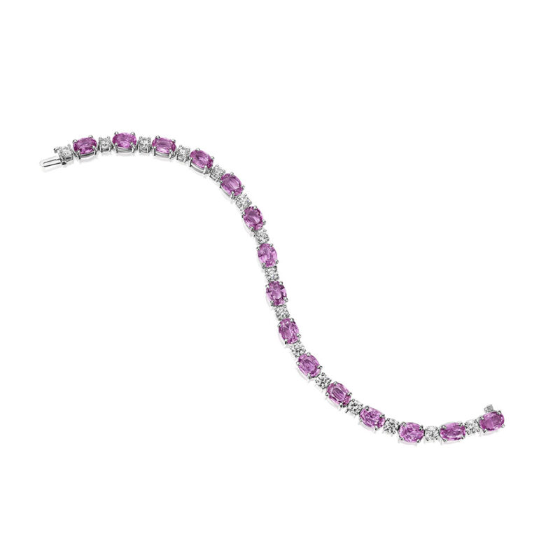 26.54ct Oval Pink Sapphire & Round Diamond Bracelet