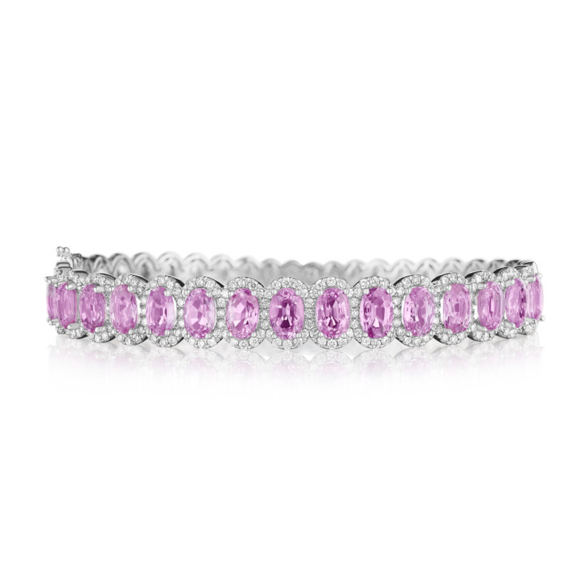 Oval Pink Sapphire & Round Diamond Bangle