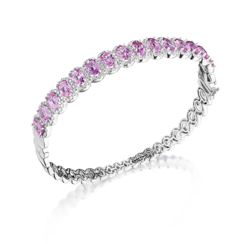 Oval Pink Sapphire & Round Diamond Bangle