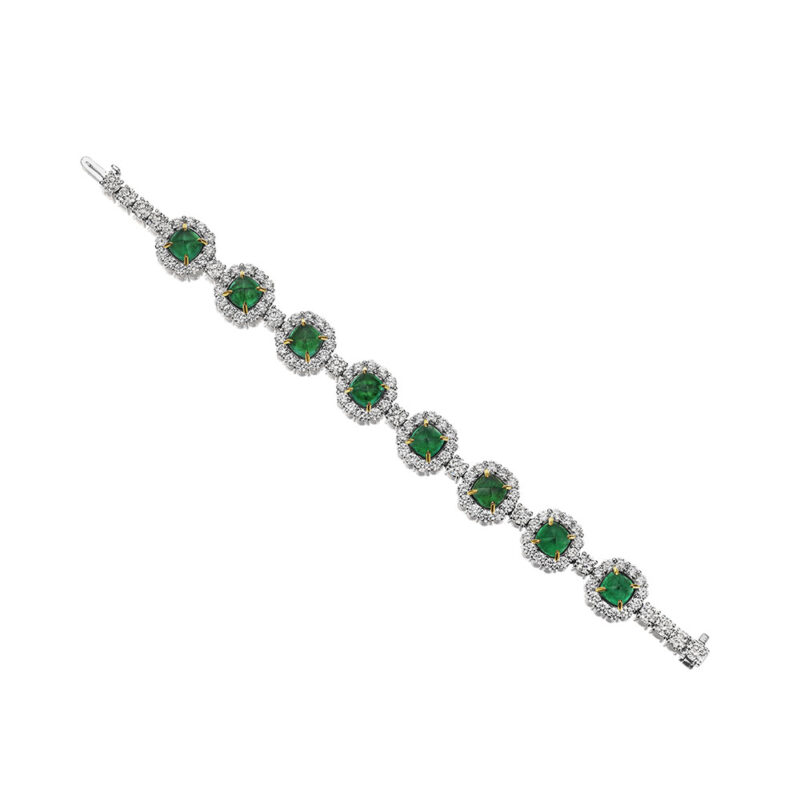 27.91ct Sugarloaf Emerald & Diamond Bracelet in 18KT Gold