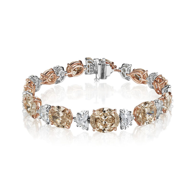 27.63 Carat GIA Certified Champagne & White Mixed Shape Diamond Bracelet
