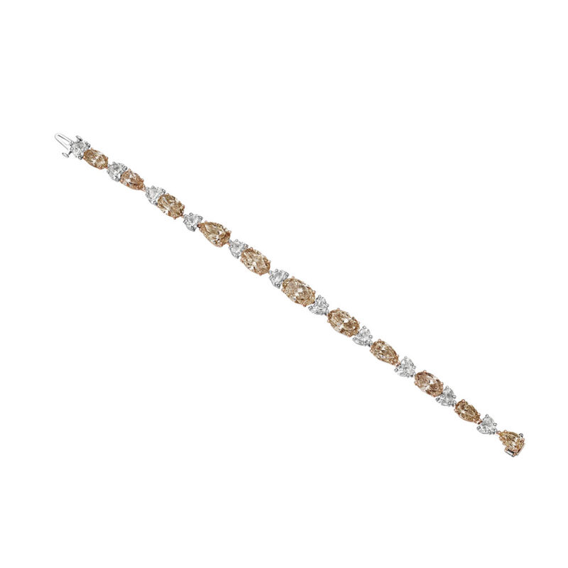 27.63 Carat GIA Certified Champagne & White Mixed Shape Diamond Bracelet