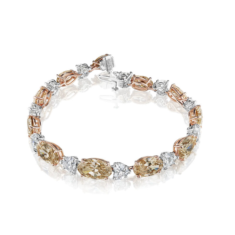 27.63 Carat GIA Certified Champagne & White Mixed Shape Diamond Bracelet
