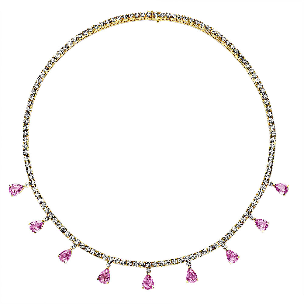 Pink Sapphire & Diamond Necklace Round 58.42 ctw.