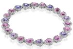 16.37ct Pink & Purple Heart Shape Sapphire & Round Diamond Bracelet