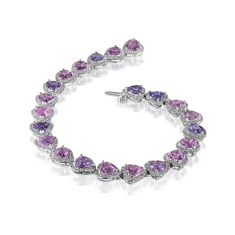 16.37ct Pink & Purple Heart Shape Sapphire & Round Diamond Bracelet