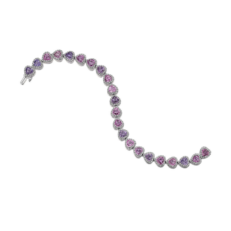 16.37ct Pink & Purple Heart Shape Sapphire & Round Diamond Bracelet