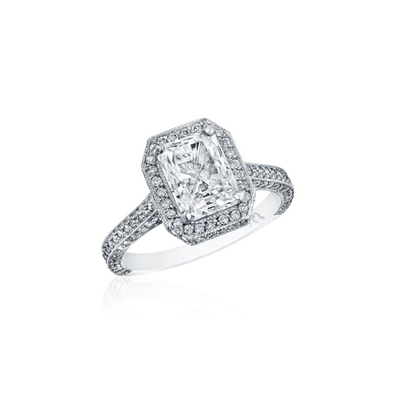Round Diamond Halo 3 Sided Ring