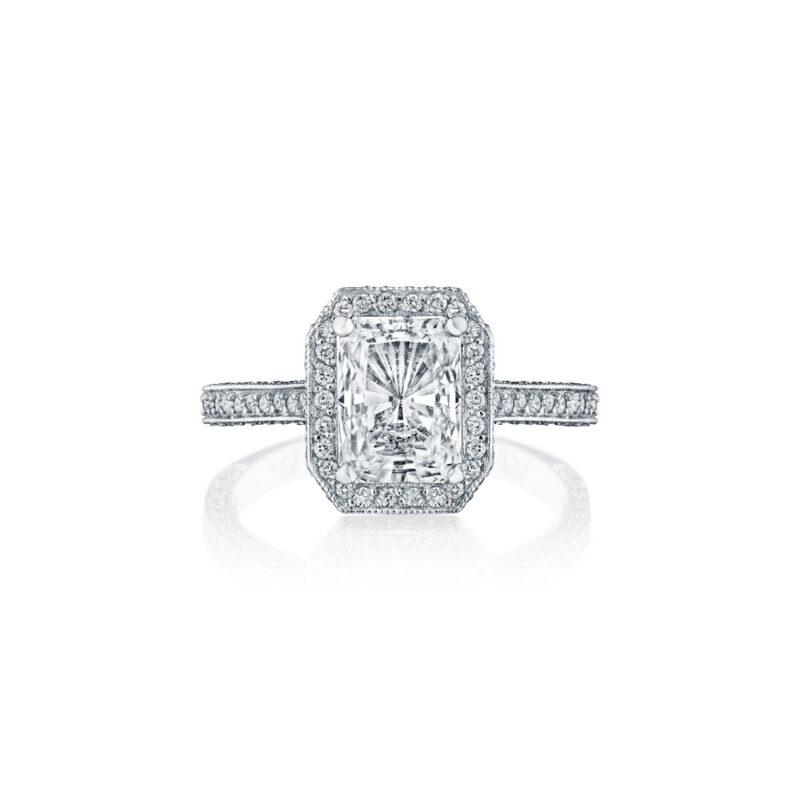 Round Diamond Halo 3 Sided Ring