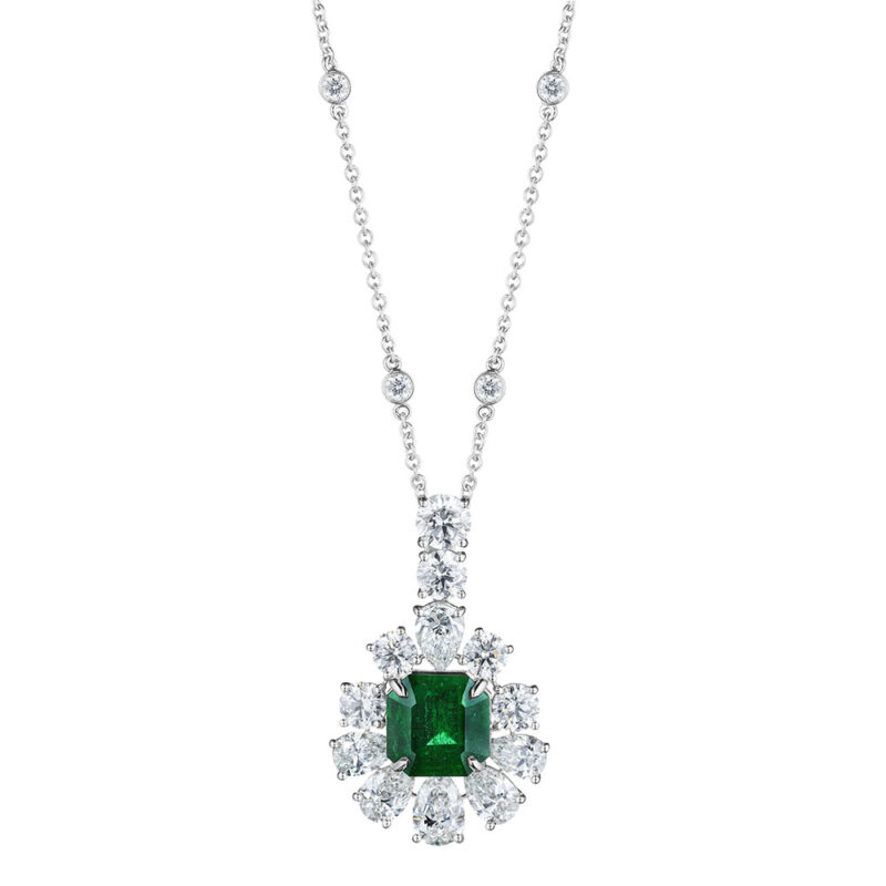 Asscher Cut Emerald & Diamond Pendant