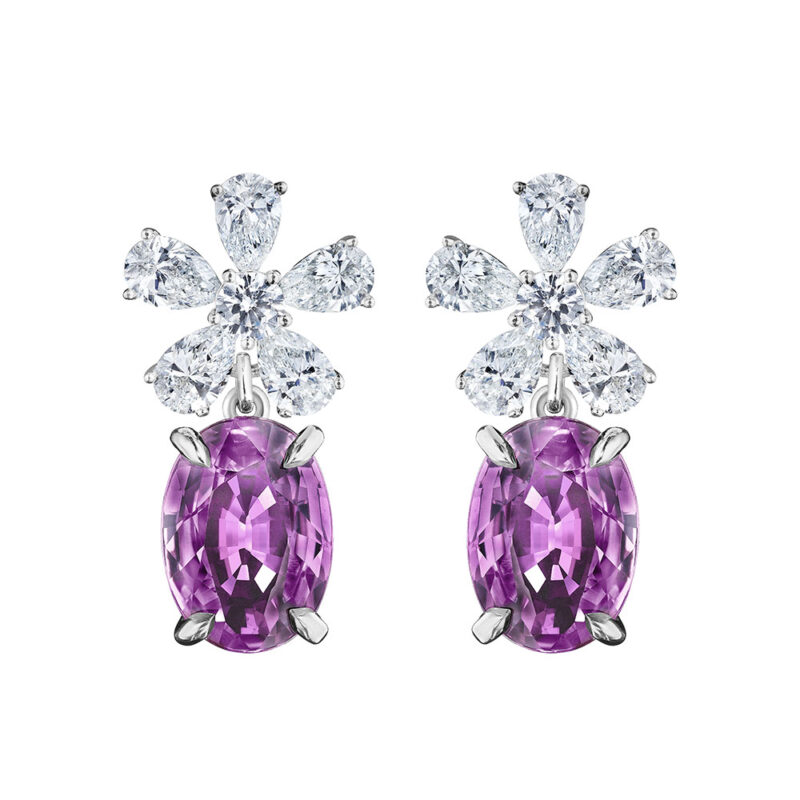 Pink Sapphire & Diamond Flower Earrings