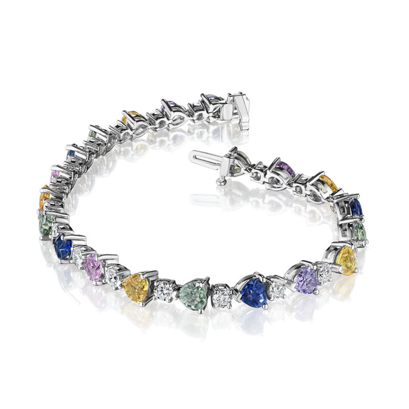13.45ct Mixed Color Heart Shape Sapphire & Diamond Bracelet